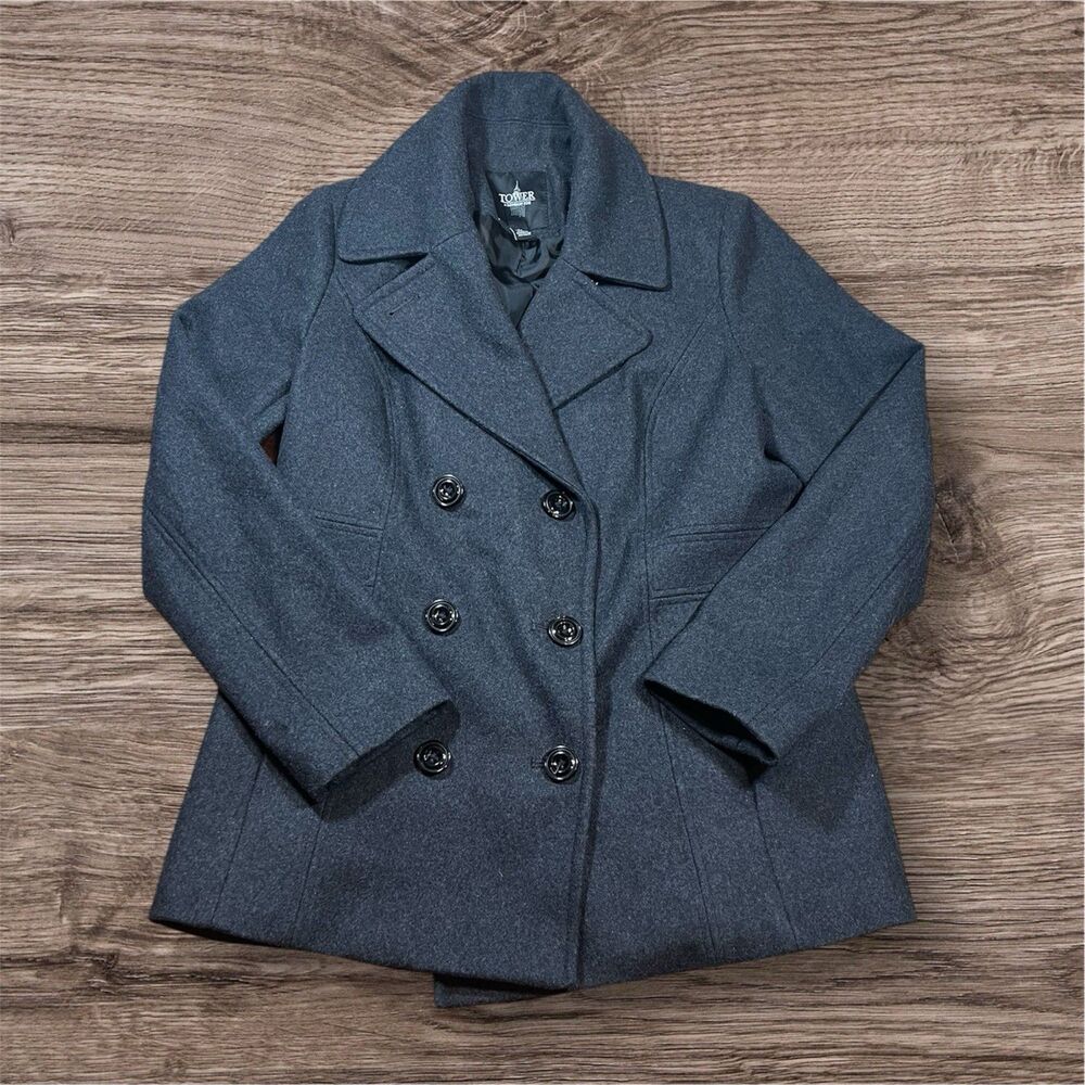 Tower by London Fog Charcoal Gray Wool Blend Peacoat Jacket Coat‎ Women’s Size M